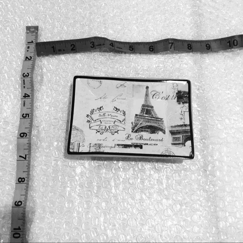 Paris Eiffel Tower Trinket Jewelry Tray Soap Dish Ceramic Black White